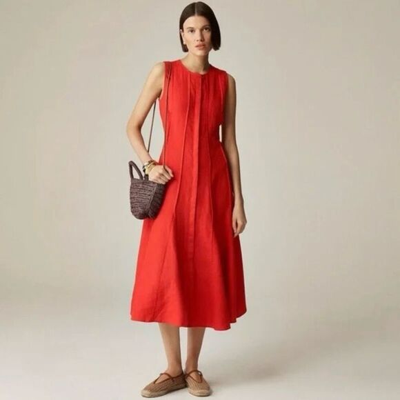 J. Crew Seamed linen dress with removable belt Red Arroyo Sz M Petite NWT CL042 - Picture 2 of 11